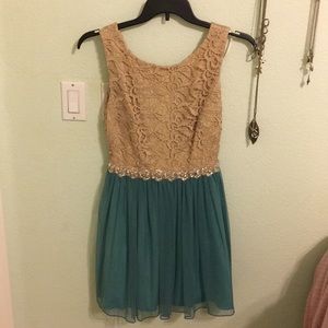 Teal & Gold Short Formal Homecoming Dress